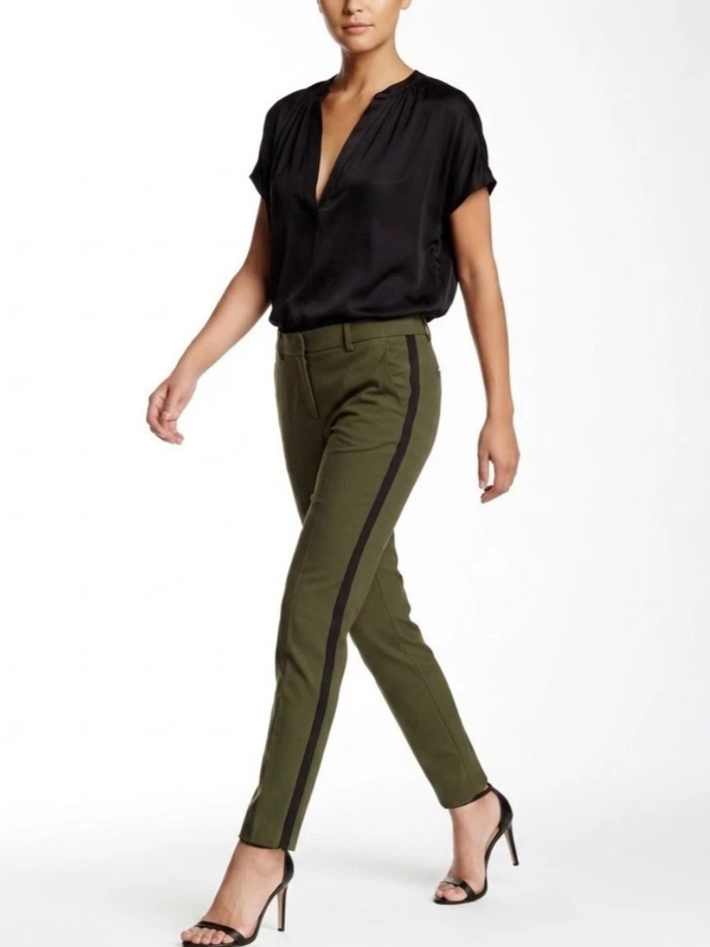 Vince Fir Tree Stretch Wool Organza Strapping Tuxedo Trouser Pants Size 8